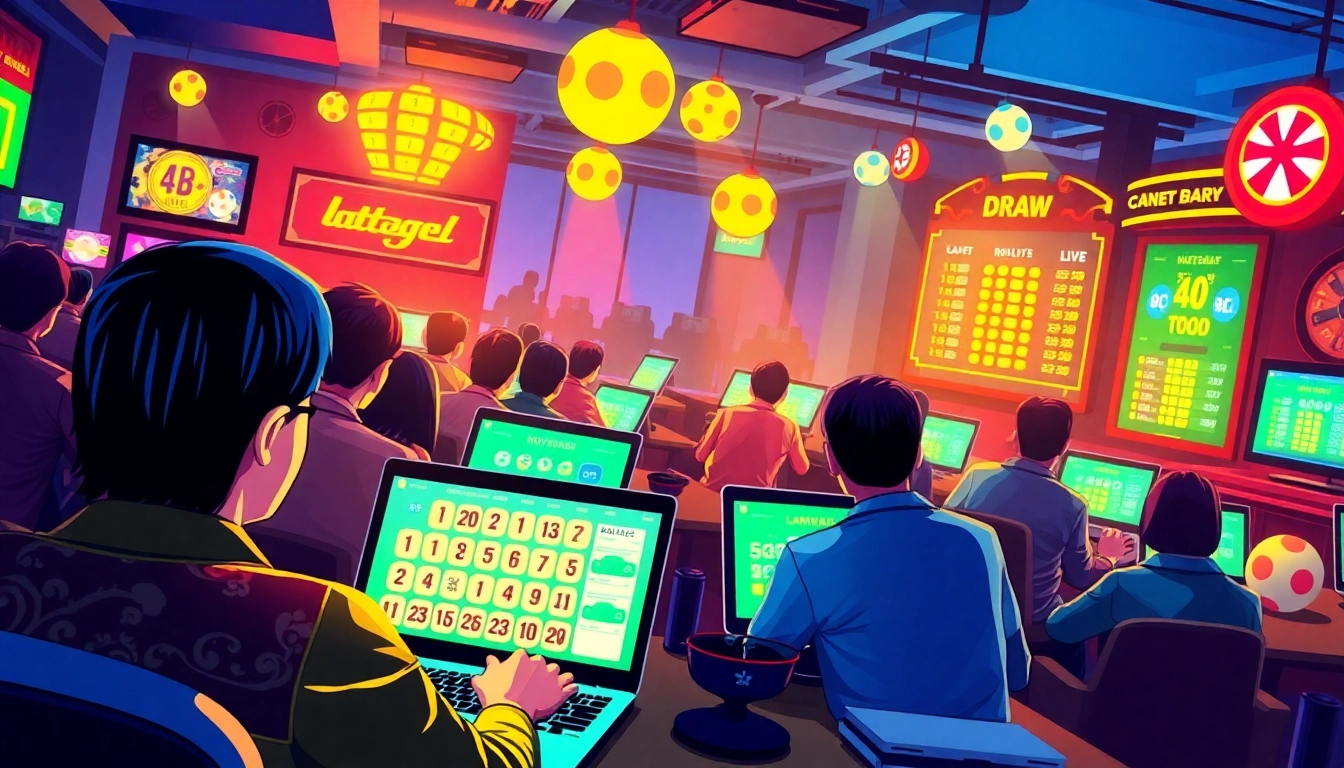 Players enjoying situs togel experiences in a vibrant online gaming lounge.