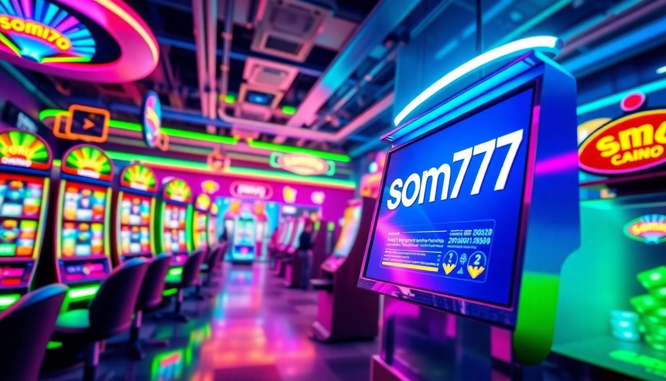 Discover the excitement of online gaming with som777, featuring vibrant slot machines and a modern digital interface.