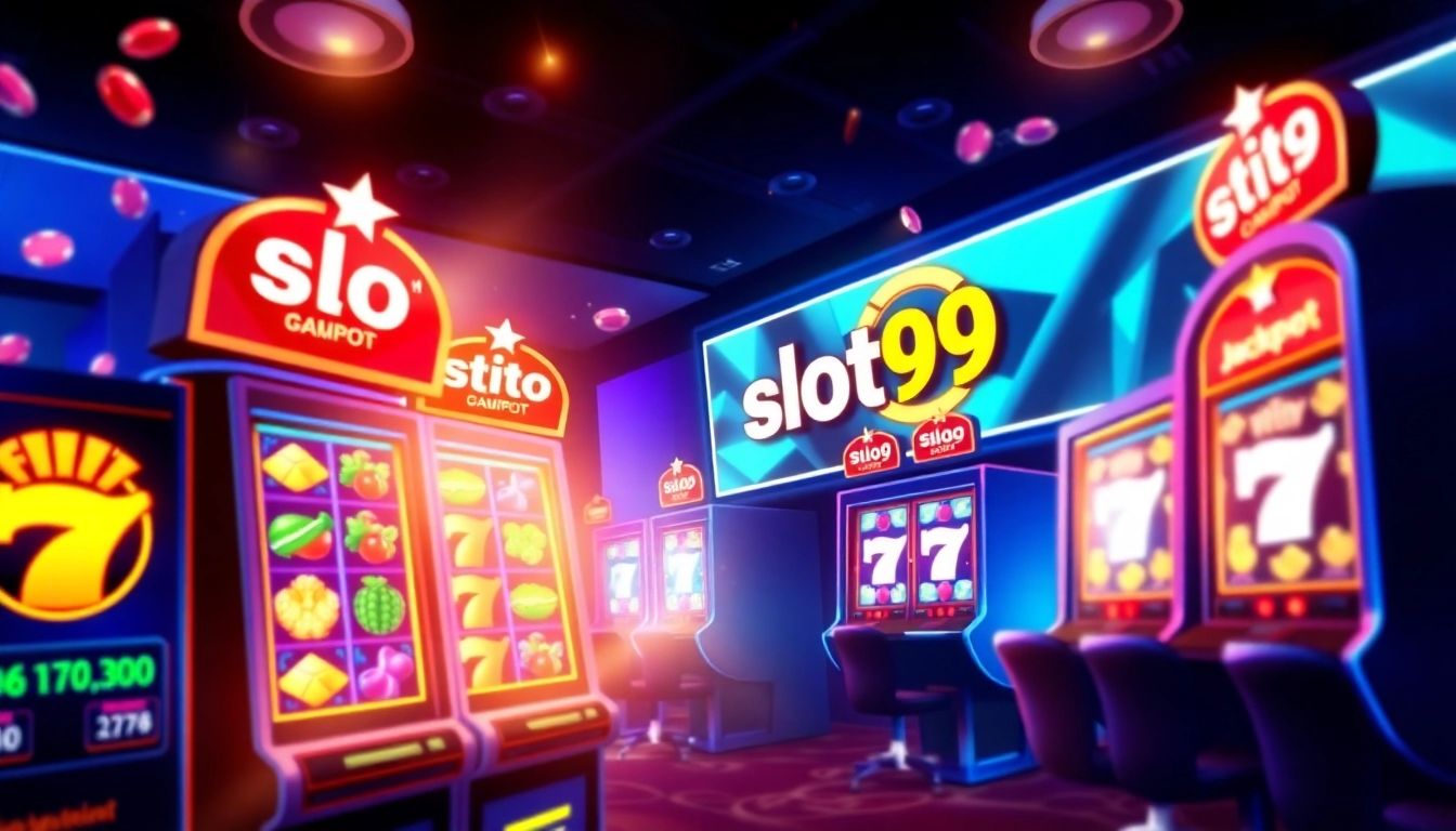 Experience the thrills of slot99 with engaging slot machines displaying vibrant symbols.