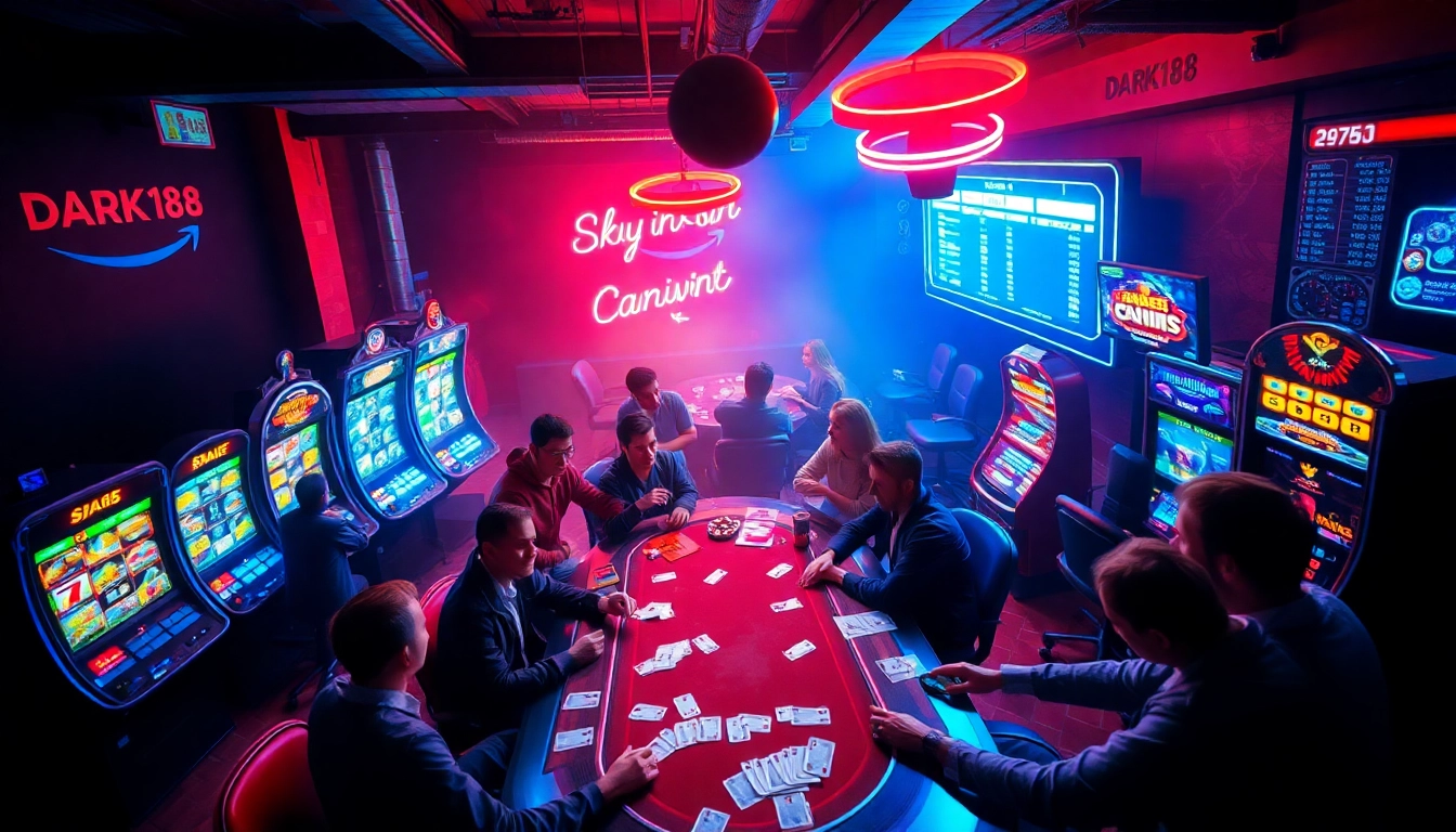 Explore the vibrant gaming atmosphere of dark168 with players enjoying thrilling games in a lively setting.