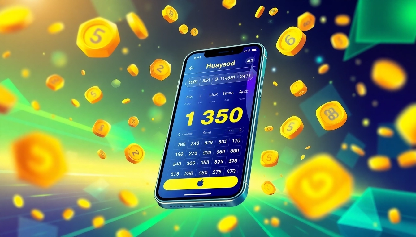 Experience the exciting world of Huaysod, with a vibrant lottery app interface highlighted among floating lucky numbers.