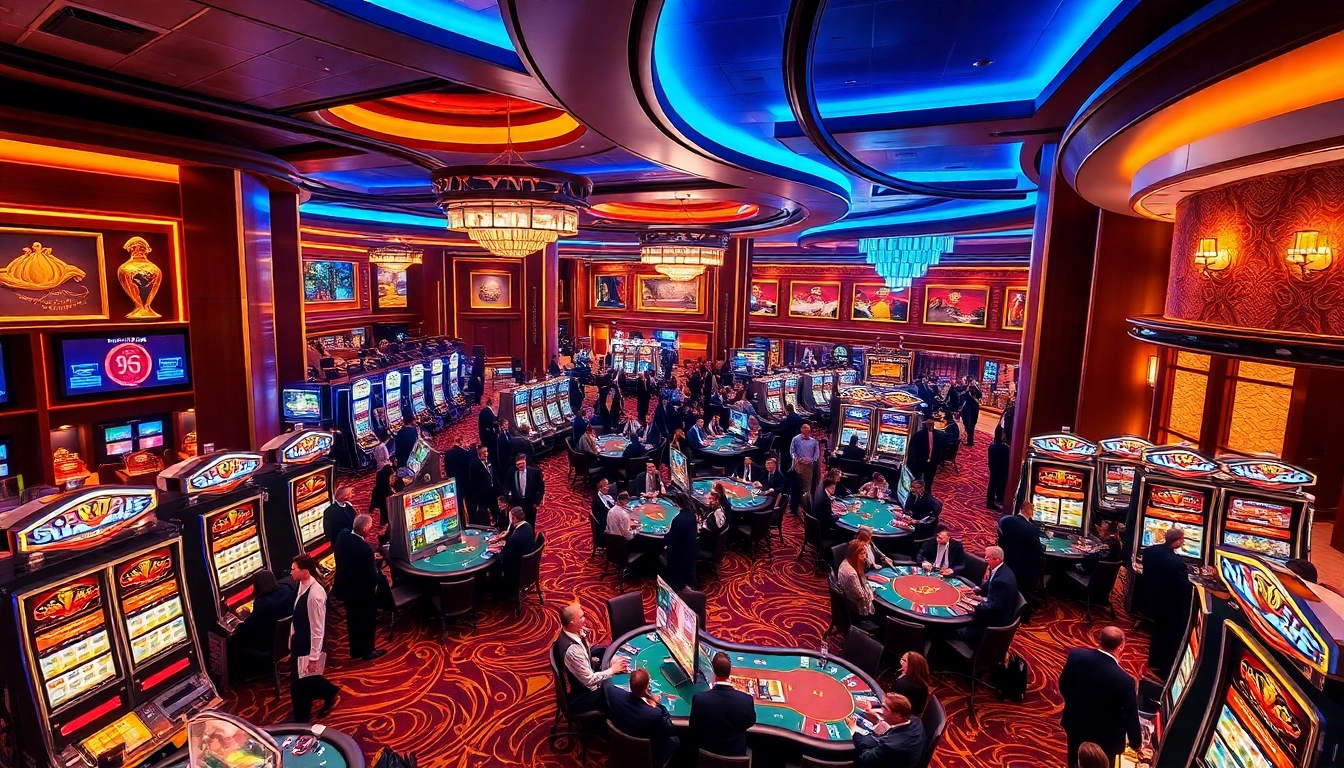 Experience the lively ambiance of Ku Casino with elegant slot machines and vibrant poker tables.