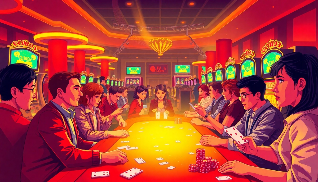 Experience the lively atmosphere of Ku Casino filled with excited players and colorful gaming action.