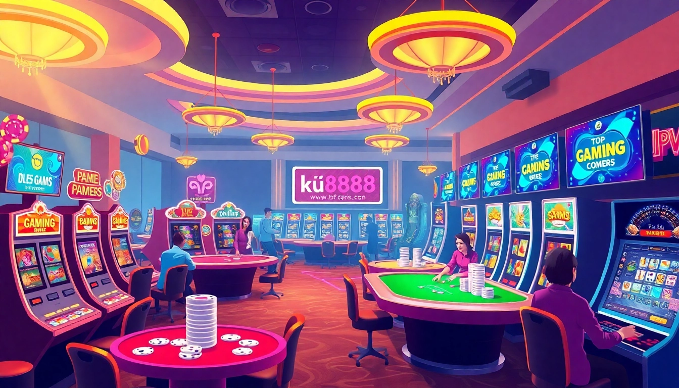 Discover the exciting gaming atmosphere of ku888.dev with vibrant casino elements and engaging players.