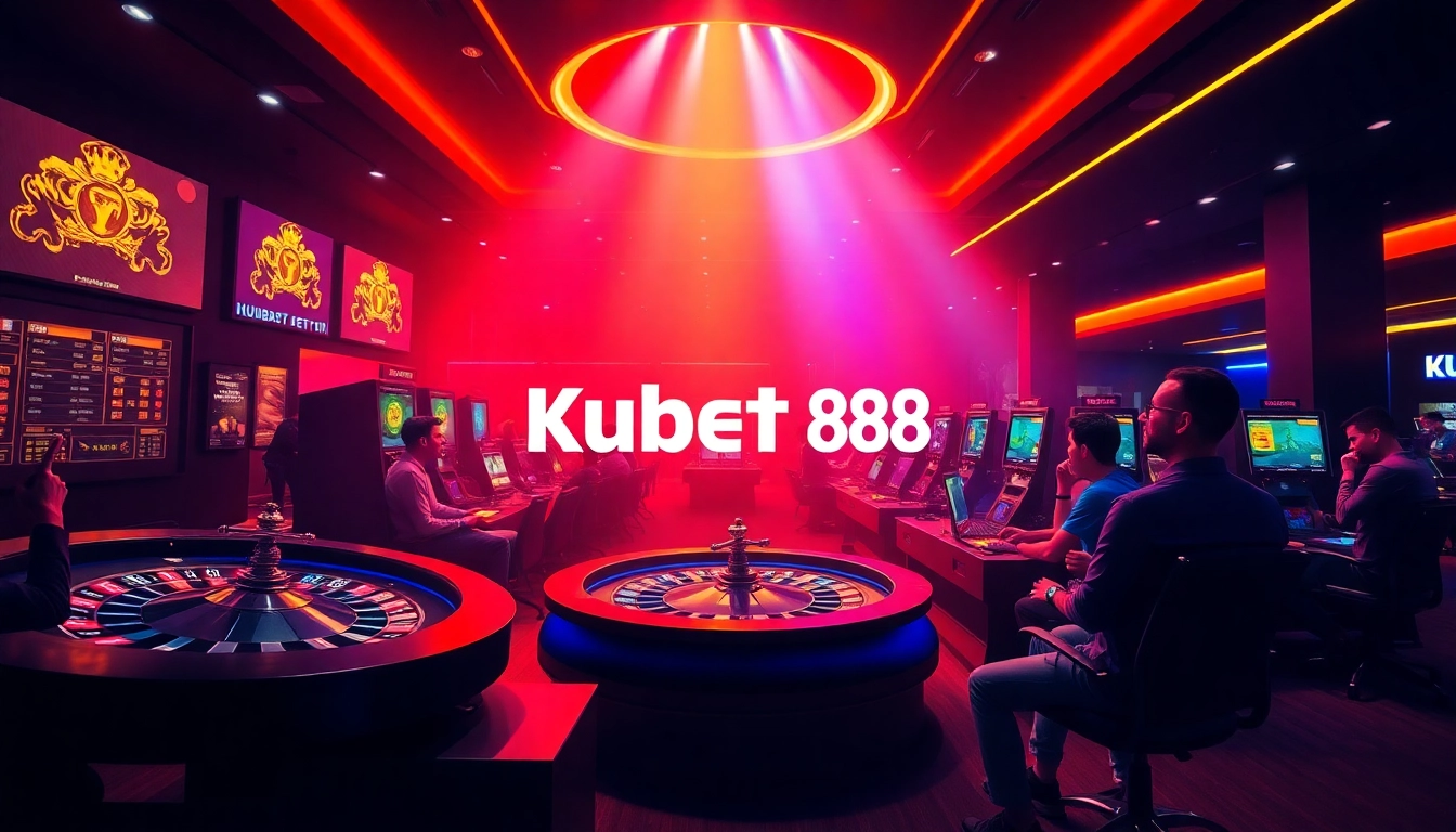 Kubet 88 high-tech casino with vibrant colors, capturing the thrilling energy of online sports betting experiences.