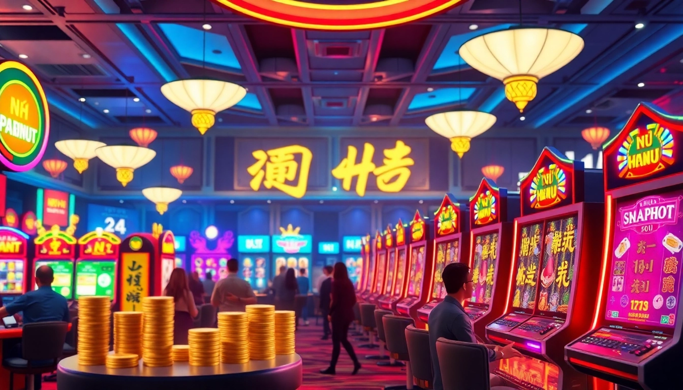 Experience the excitement of nổ hũ games in a vibrant online casino setting filled with joyful players.