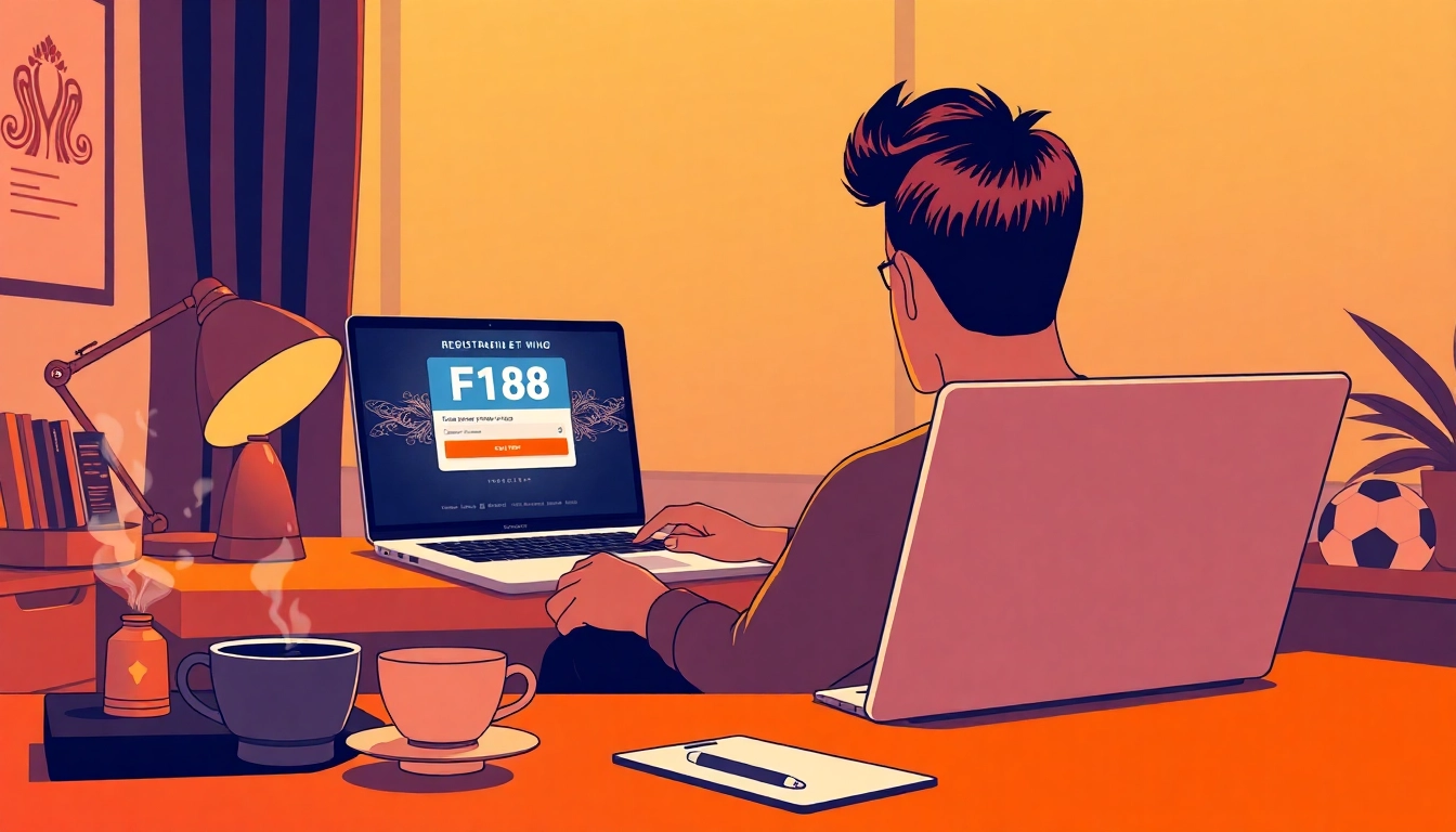 Join the excitement of Đăng ký F168 with a user registering on a stylish laptop.